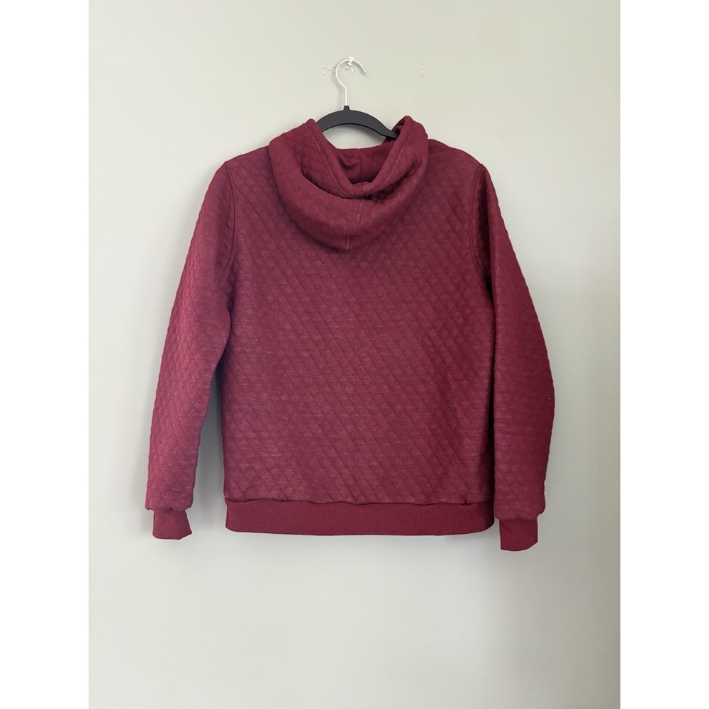 Marine Layer Corbet Quilted Women's Burgundy Solid Knit Pullover Hoodie S - Picture 6 of 6